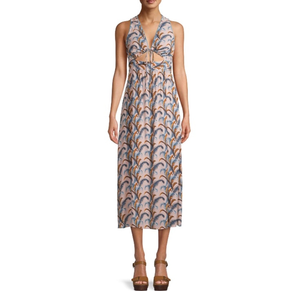 Sui by Anna Sui Falling Feather Print Midi Dress Blush Pink Size Small